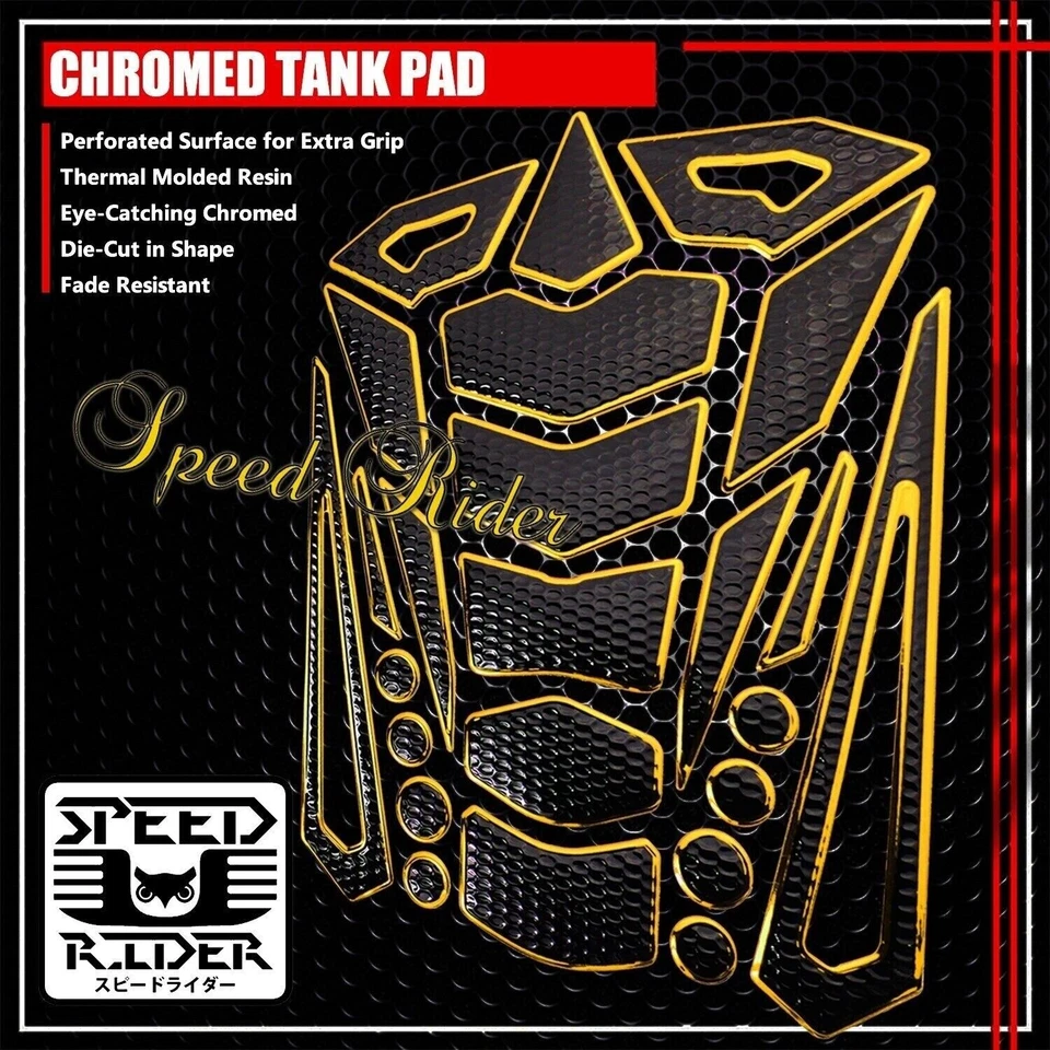 24 PIEZAS 3D PERSONALIZABLE ALMOHADILLA DE TANQUE PROTECTOR CALCOMANÍA PEGATINA BORDE NEGRO/CROMADO DORADO Foto 1 de 1