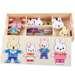 Small Wooden Box With Bunny Rabbit Puzzle Different Options - Picture 1 of 5