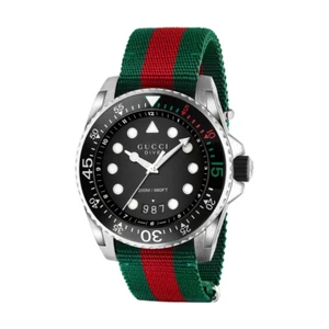 GUCCI YA136209 Dive 45MM Men's Green Red Web Nylon Watch - Picture 1 of 11