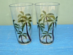 Set of 2 Acrylic Clear Iced Tea Tumbler Embossed Palm Tree 20 oz Tropical Beach - Picture 1 of 9