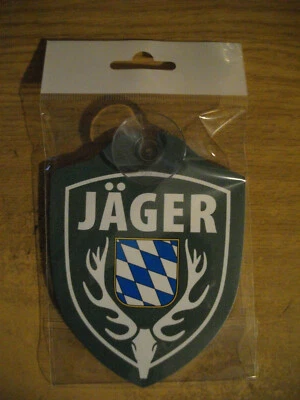 Jäger Bayern- Schild mit Wappen mit Saugnapf, für Auto,KFZ,Scheibe 8,5x11cm