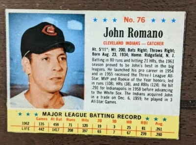 1963 POST CEREAL BASEBALL #76 JOHN ROMANO EX+ - Image 1 of 2