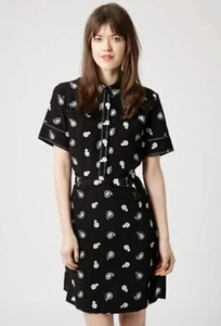 NWT TOP SHOP x Nordstrom Black Paisley Belted Tea Shirtdress Size 8 Pockets $105 - Picture 1 of 15