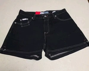 Ecko Red Black Denim Hip Hop Jean Shorts Womans/Jrs Size 7 W30 Big E Pocket - Picture 1 of 6