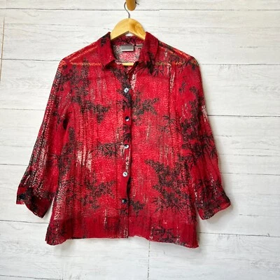 Blusa Chicos Mujer Talla 1/M Roja, Blanca y Negra Estampado Floral Bambú Mezcla de Lino Foto 1 de 4