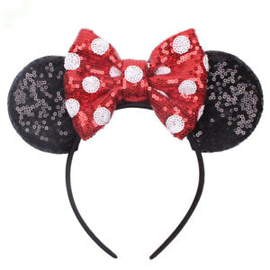 Minnie Mickey Mouse Ears Headband Fancy Dress Christmas Party Sequin Hairband