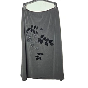 George Black Leaf Embroidered Beaded Midi Skirt Size Medium Y2k Velvet Feminine - Picture 1 of 9