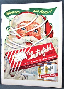 Vintage 1955 Chesterfield Cigarettes Magazine annuncio completo Pg Babbo Natale con cartone di Natale - Foto 1 di 1