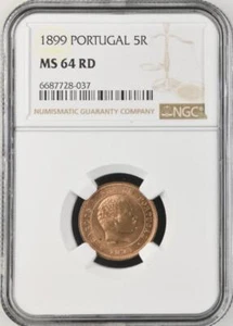 Portugal 5 Reis 1899 NGC MS 64 RD - Picture 1 of 2