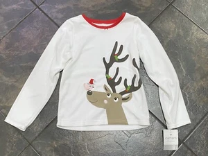 New Size 8 Carter's Reindeer Holiday Pajama Sleep Long Sleeve Top Shirt Fleece - Picture 1 of 3