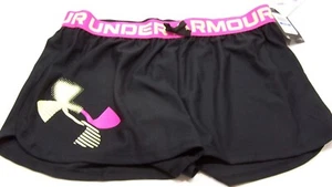 Youth Girls Under Armour Play Up Graphic Logo Black/Pink Shorts Size YXL (18) - Picture 1 of 3