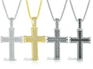 Mujeres Hombres Collar Colgante Cruz Diamante Simulado Chapado en Oro 14K Plata Sólida - Imagen 1 de 25