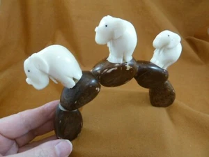 (TNE-ELE-36A) 3 PACHYDERM walking on bridge TAGUA NUT Figurine Vegetable - Picture 1 of 2