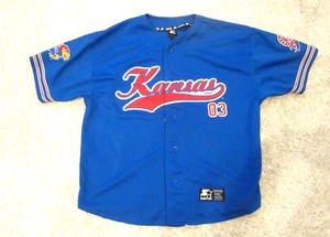 Kansas Jay Hawks Football Jersey XL #3 STARTER Button down front - Picture 1 of 4