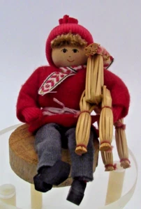 Butticki Boy with Deer ORIGINAL Sweden Wood and cloth Figurine 3" - Picture 1 of 6