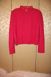 St. John Collection Hot Pink Lace Up  Corset Detail Full Zip Jacket Sweater 10 - Picture 1 of 7