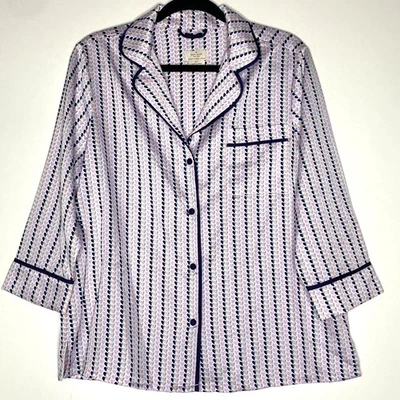 Kate Spade 缎面条纹心形印花睡衣上衣女式 L 码 — 第 1/4 张图片