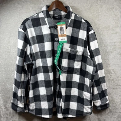 Eddie Bauer NUEVA Camisa/Chaqueta Mujer XL Microfleece Negra A Cuadros Bolsillos Abotonados Foto 1 de 4