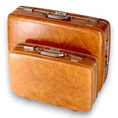 Juego de 2 maletas rígidas marrón American Tourister Escort 26" 22" EE. UU. De colección Foto 1 de 4