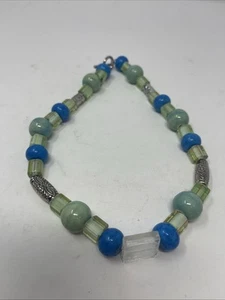 Vintage türkis meerblau gemischt Glasperlen Halskette Halsband Strang klobig große Perlen - Bild 1 von 6