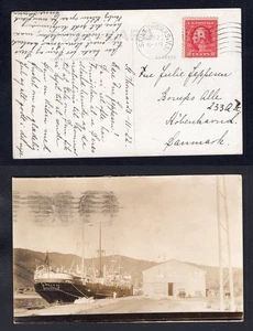 USA Virgin Islands 1922 Ship AFRIKA Real Photo Postcard to Denmark - Picture 1 of 3