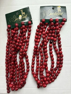 (2) SANTA’S BEST Red Cranberry Wood Bead Tree Garland Strands 9’ft Each (#B) - Image 1 of 2