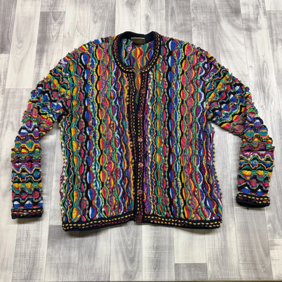 【Vintage】COOGI 3D KNIT CARDIGAN 90s vintage 3D knit Coogi style cardigan in navy, red and green