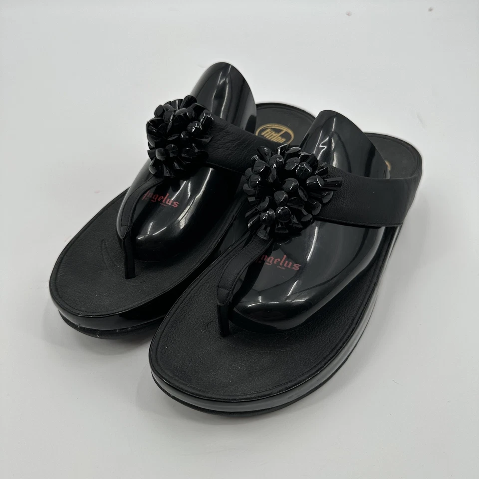 Босоножки FitFlop Blossom женские размер 10 на платформе стринги цветок бисер 574-001 - Изображение 1 из 4