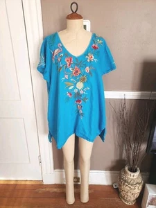¡¡Increíble vestido túnica de lino Nohea azul mediterráneo de Johnny Was!! Talla XL? - Imagen 1 de 9