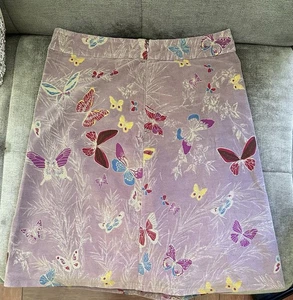 White Stuff A-Line Skirt Purple Butterfly Print Size 14 Cotton Blend 24” Length - Picture 1 of 4