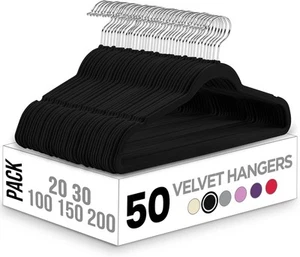 Utopia Home Samt Kleiderbügel 50 Stück - rutschfeste Kleiderbügel schwarz 50, - Bild 1 von 7