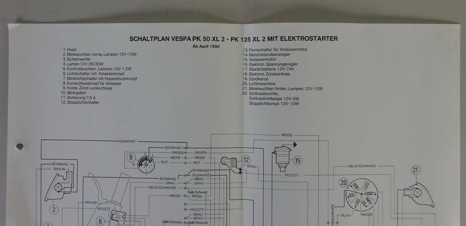 Eléctrico Esquemático Piaggio Vespa Pk 50 XL 2-Pk 125XL 2 Desde 04/1990 - Imagen 1 de 1