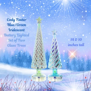 Cody Foster Glass Christmas Trees Set of 2 Battery Lighted Blue Green Decorative - Picture 1 of 4