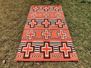 5x8 Ft Orange handwoven wool Navajo Rug Geometric Pattern Native American Rug - Picture 1 of 9
