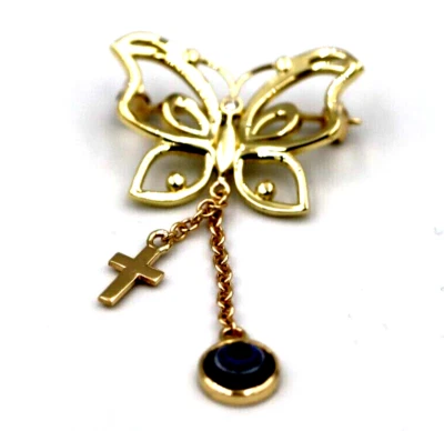 Broche Cruz Diamante Mariposa Oro Amarillo 14ct Bebé Niños Mal de Ojo Mati Foto 1 de 4