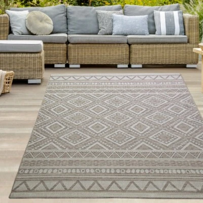 In- & Outdoor Teppich Sisal Optik mit Rautenmustern beige braun - Bild 1 von 4