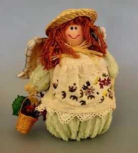 Stand Up Red Headed Gardening Angel with Flowers and Tools. 7" Tall, Soft - Picture 1 of 2