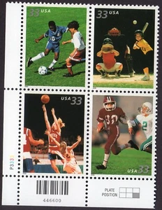 Scott #3402a (3399-3402) Youth Sports Plate Block of 4 Stamps - MNH (LL) - Picture 1 of 1