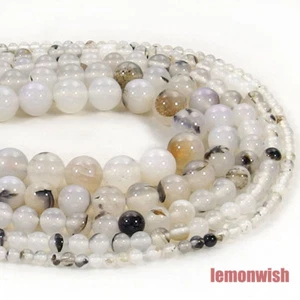 Cuentas espaciadoras de piedras preciosas de ágata con flores negras naturales 15,5"" 4 mm 6 mm 8 mm 10 mm 12 mm - Imagen 1 de 6