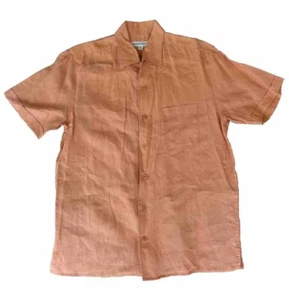 Pronto-Uomo Mens Shirt, Large Orange Short Sleeve Split Hem Pocket Linen. EUC. - Picture 1 of 5