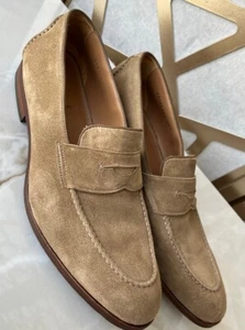 Hugo Boss Men Sz 9 Slip On Driver Casual Loafer Suede Leather Beige Italy - Picture 1 of 10