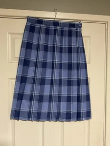 Edinburgh Woollen Mill Honor Millburn Blue Check Plaid Pleated Skirt Size 12 - Picture 1 of 10