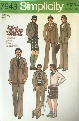 1970's VTG Simplicity  Men's Pants, Shorts, Jacket Pattern 7943 Size 40 UNCUT - Image 1 of 2