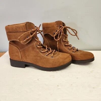 St Johns Bay Boots Girls 8 M Yosemite Lace Up Ankle Bootie Brown Fabric - Image 1 of 4