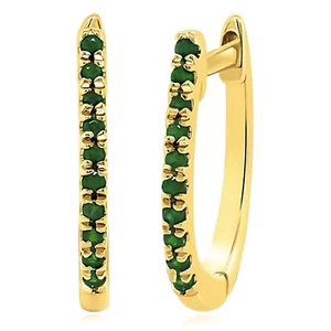 0.05CT Real Emerald 14K Gold Huggie Hoop Earrings 12mm - Picture 1 of 4