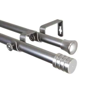 48 in. - 84 in. Satin Nickel Telescoping Double Curtain Rod Kit with Lee Finial - Picture 1 of 2
