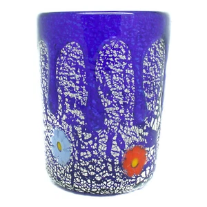 Murano Glass Shot Glass Blue Red Yellow Silver Millefiori 9cm High - Picture 1 of 6