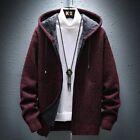 Men's Jumper Fleece Coat Outerwear Sweater Knitted Cardigan Hooded Zip Up Jacket