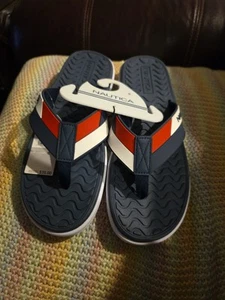 Nautica Men's Neale 2 Thong Logo Flip-Flop Sandals Red White Blue Size 9 NEW!! - Picture 1 of 3