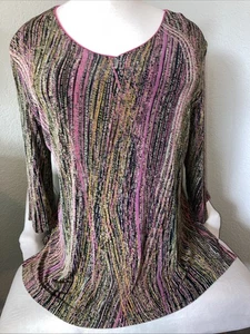 Vikki Vi Top Wm’s 1X Multicolore Manica 3/4 Slinky Liquid Knit Travel Resort - Foto 1 di 10